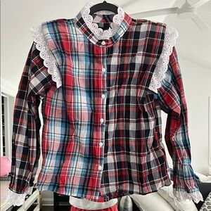 Anthropologie Plaid Button Down Shirt - Red, Blue, White